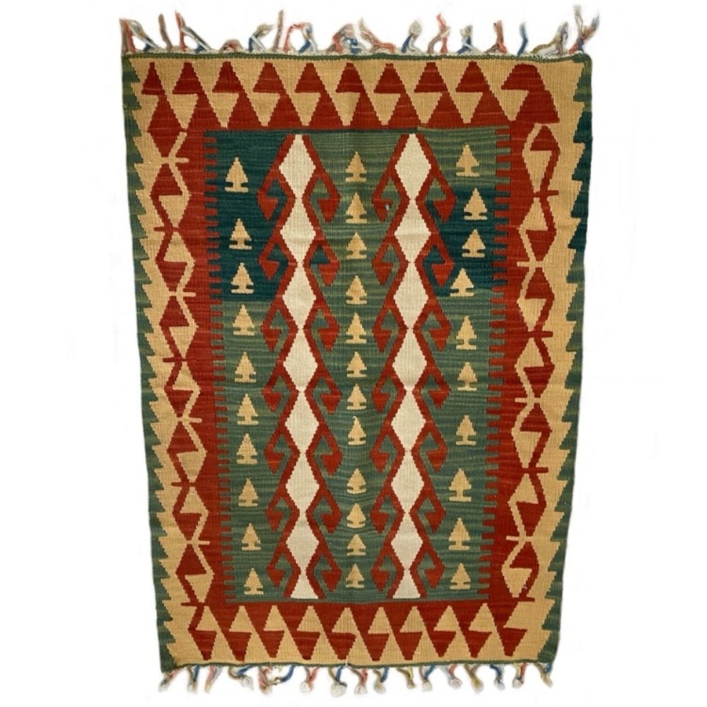 Vintage Bohemian Aztec Kilim Rug Wall Tapestry Accent Rug 50”X34”